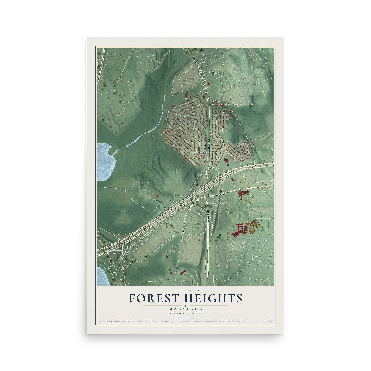 Map of Forest Heights, Maryland, 12 x 18 inch unframed archival matte print