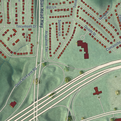 Close-up of the map of Forest Heights, Maryland print showing street and building detail