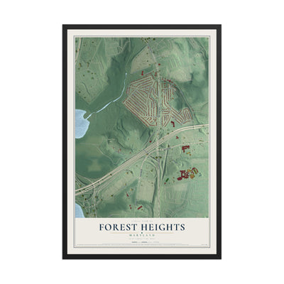 Map of Forest Heights, Maryland, 12 x 18 inch print in a black wood frame