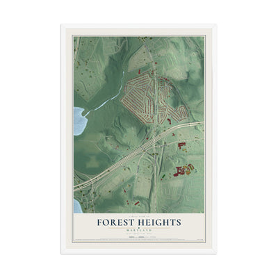 Map of Forest Heights, Maryland, 12 x 18 inch print in a white wood frame