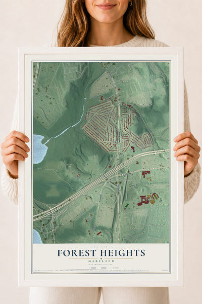 Map of Forest Heights, Maryland, 18 x 24 inch print in a white wood frame