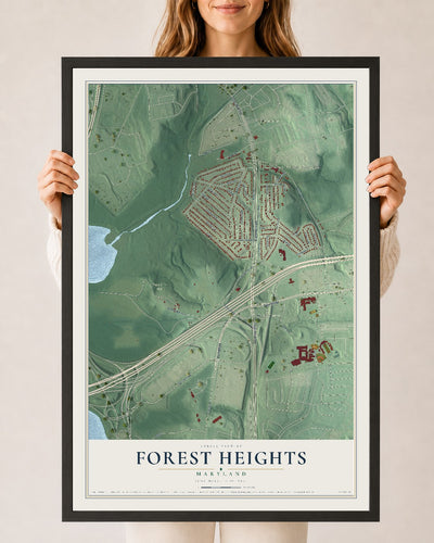 Map of Forest Heights, Maryland, 24 x 36 inch print in a black wood frame