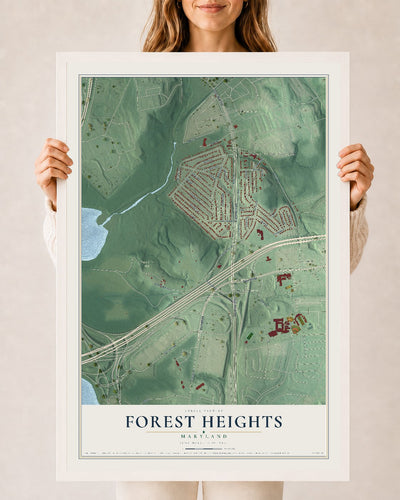 Map of Forest Heights, Maryland, 24 x 36 inch print in a white wood frame