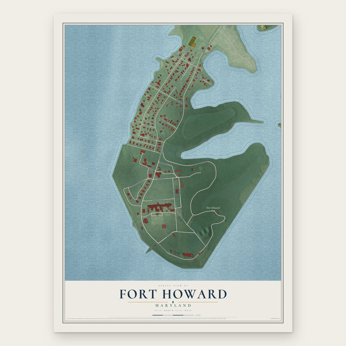 Fort Howard, Maryland map print, the full design