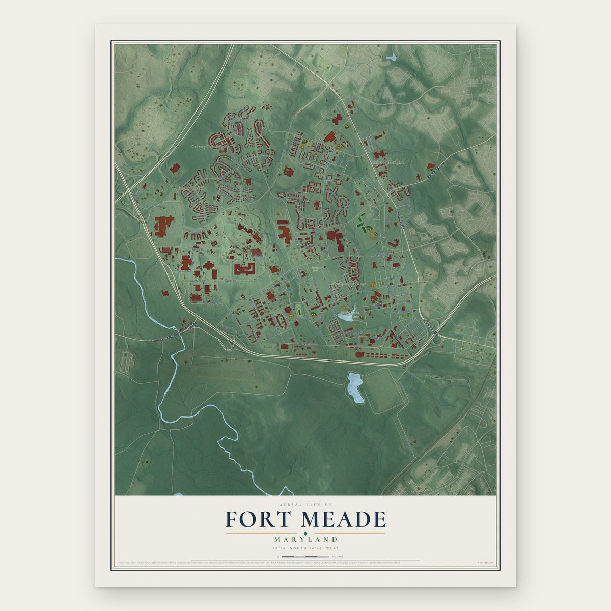 Fort Meade, Maryland map print, the full design