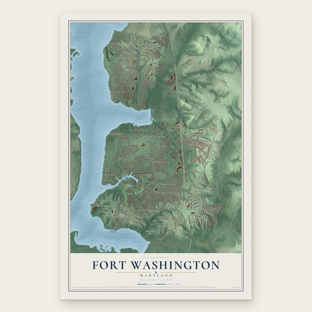 Fort Washington, Maryland map print, the full design