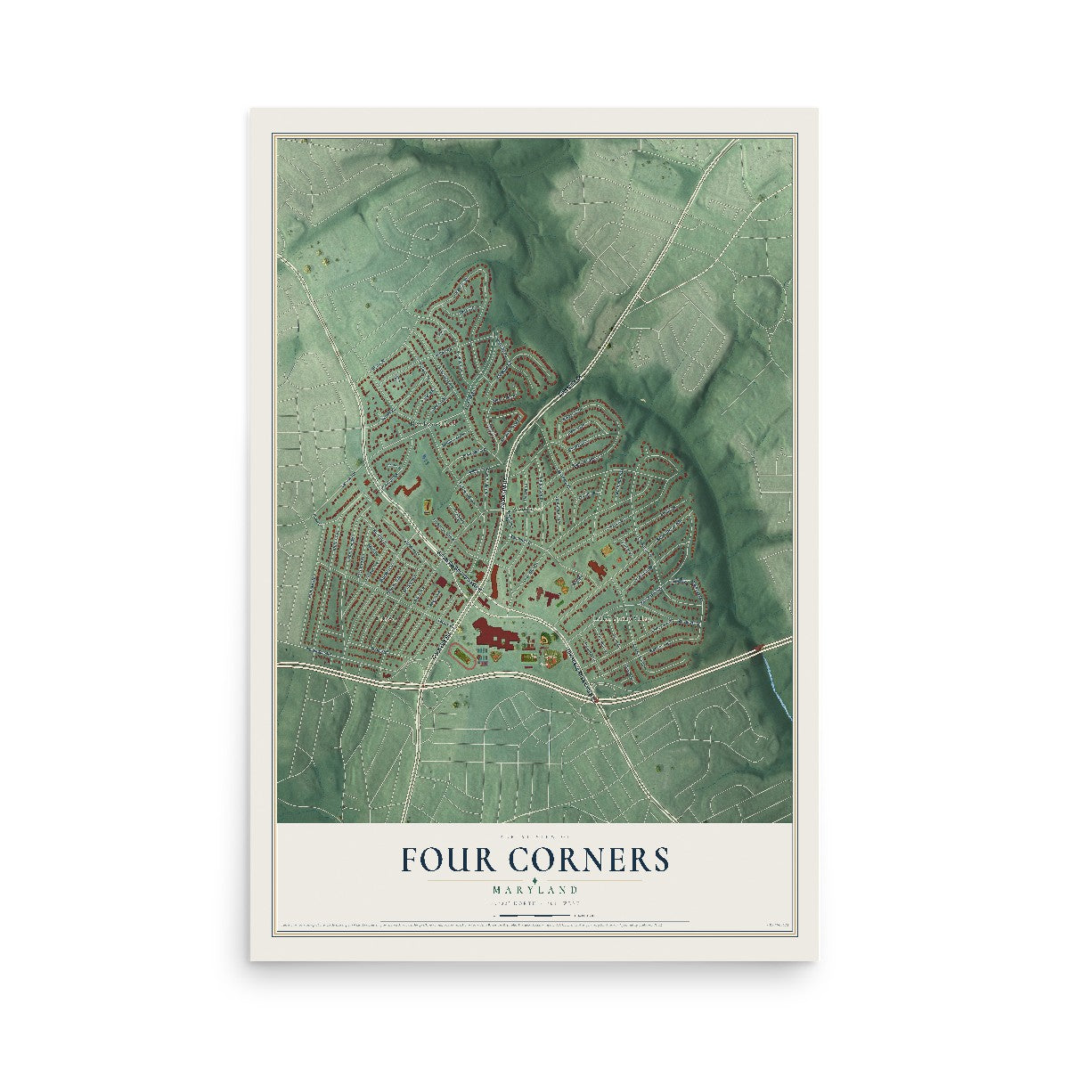 Map of Four Corners, Maryland, 12 x 18 inch unframed archival matte print