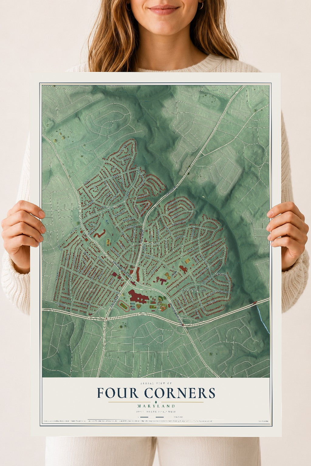 Map of Four Corners, Maryland, 18 x 24 inch unframed archival matte print