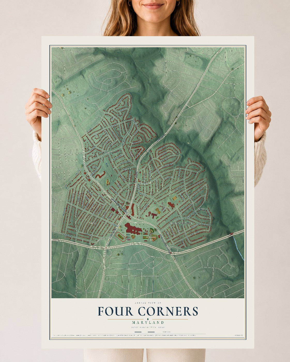 Map of Four Corners, Maryland, 24 x 36 inch unframed archival matte print