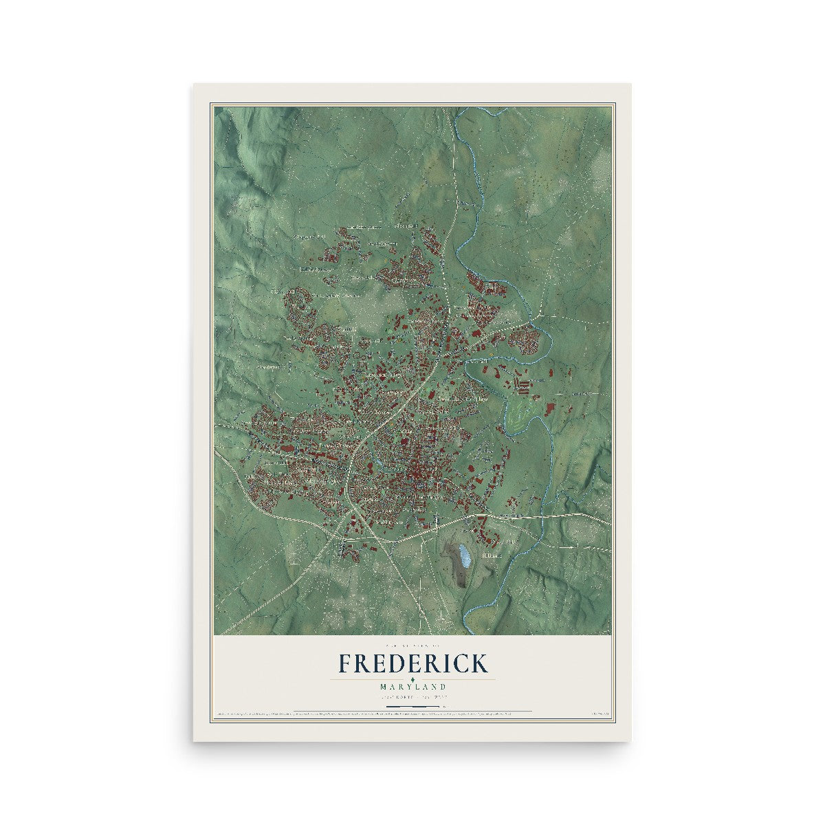 Map of Frederick, Maryland, 12 x 18 inch unframed archival matte print