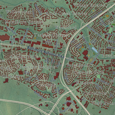 Close-up of the map of Frederick, Maryland print showing street and building detail