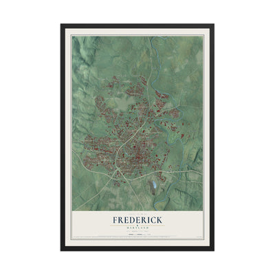 Map of Frederick, Maryland, 12 x 18 inch print in a black wood frame