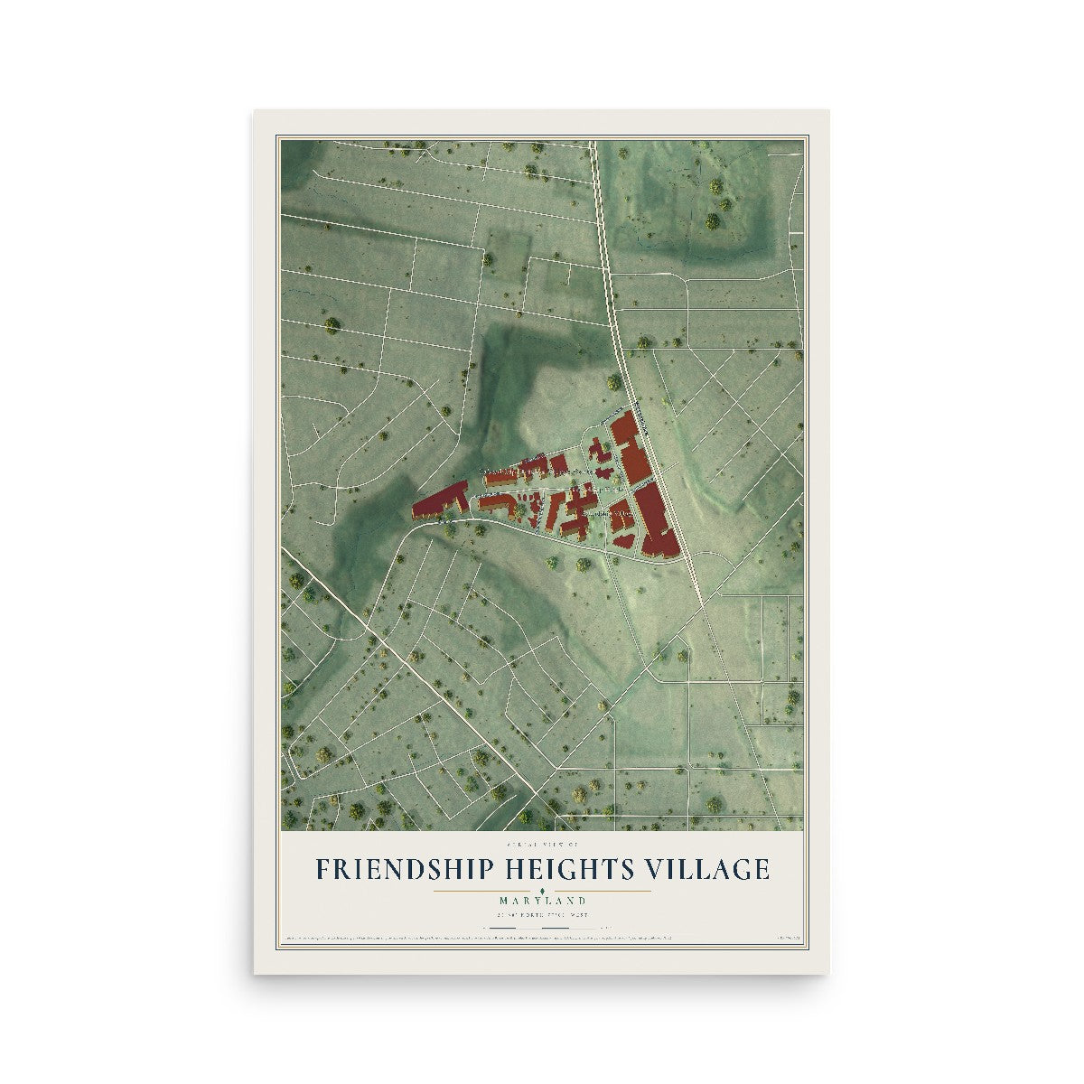 Map of Friendship Heights Village, Maryland, 12 x 18 inch unframed archival matte print