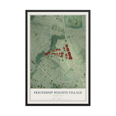 Map of Friendship Heights Village, Maryland, 12 x 18 inch print in a black wood frame