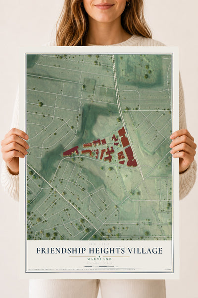 Map of Friendship Heights Village, Maryland, 18 x 24 inch unframed archival matte print