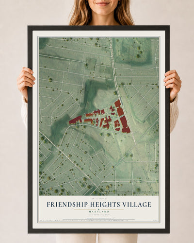 Map of Friendship Heights Village, Maryland, 24 x 36 inch print in a black wood frame
