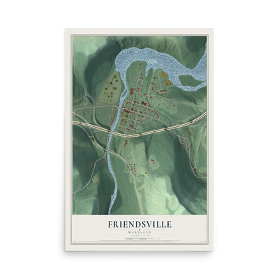 Map of Friendsville, Maryland, 12 x 18 inch unframed archival matte print