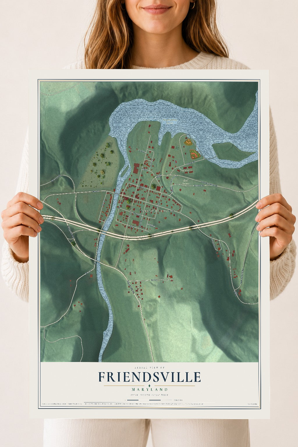 Map of Friendsville, Maryland, 18 x 24 inch unframed archival matte print
