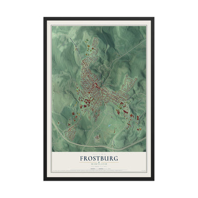 Map of Frostburg, Maryland, 12 x 18 inch print in a black wood frame