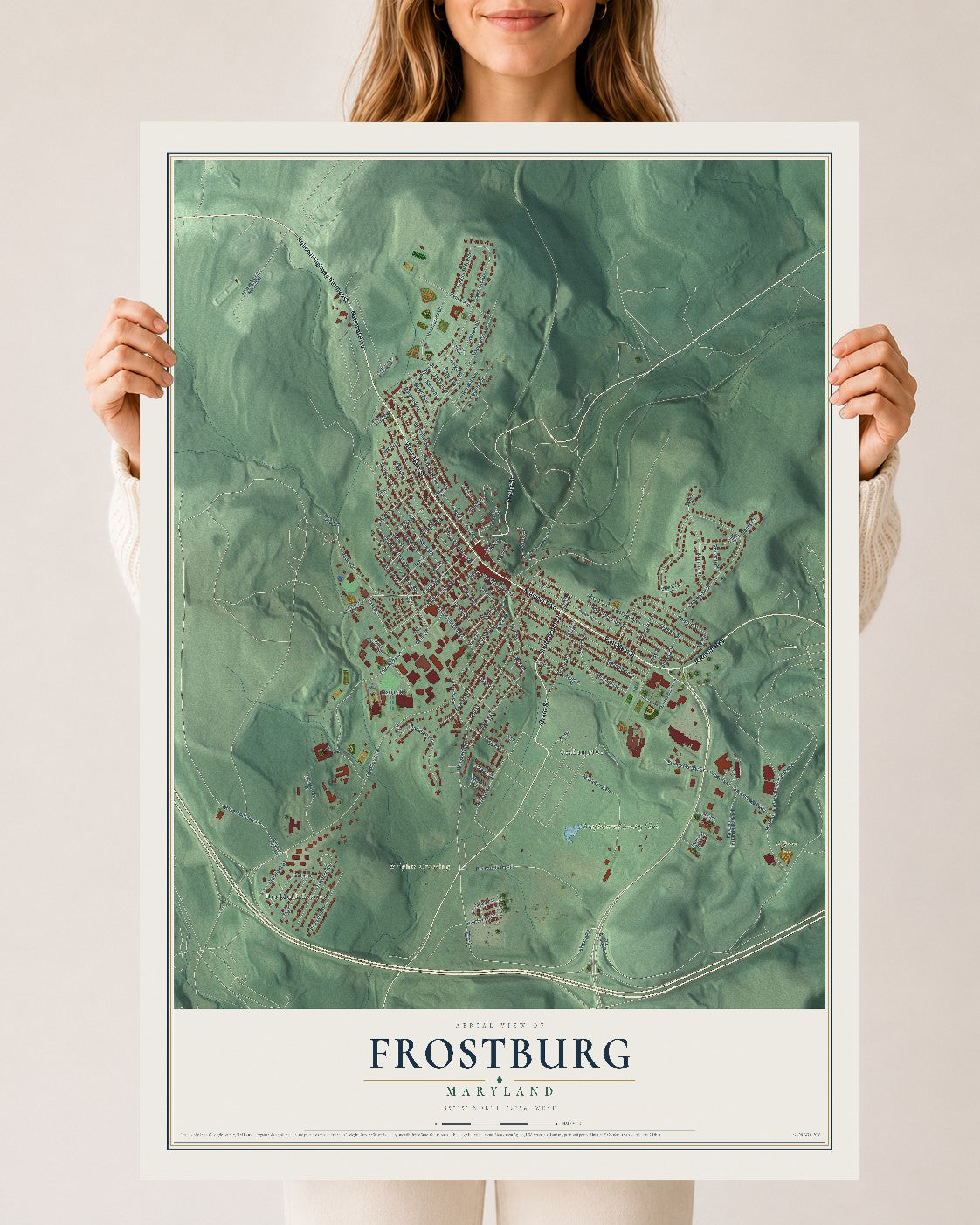 Map of Frostburg, Maryland, 24 x 36 inch unframed archival matte print