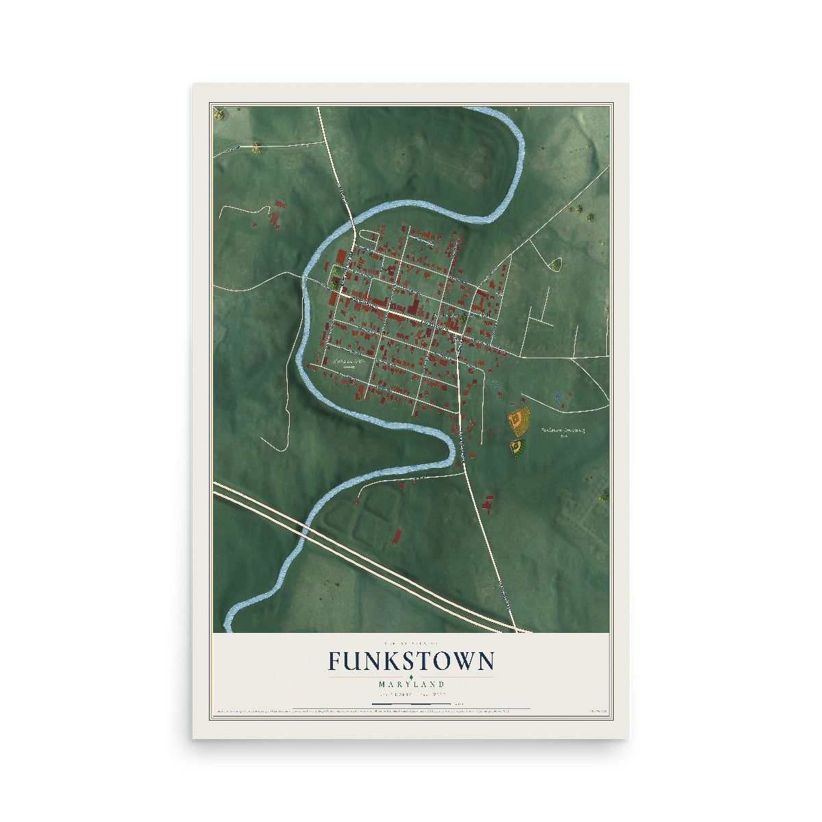 Map of Funkstown, Maryland, 12 x 18 inch unframed archival matte print