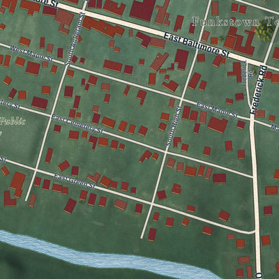 Close-up of the map of Funkstown, Maryland print showing street and building detail