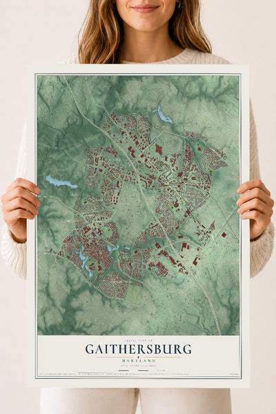 Map of Gaithersburg, Maryland, 18 x 24 inch unframed archival matte print