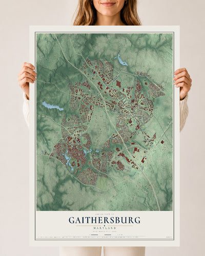 Map of Gaithersburg, Maryland, 24 x 36 inch unframed archival matte print