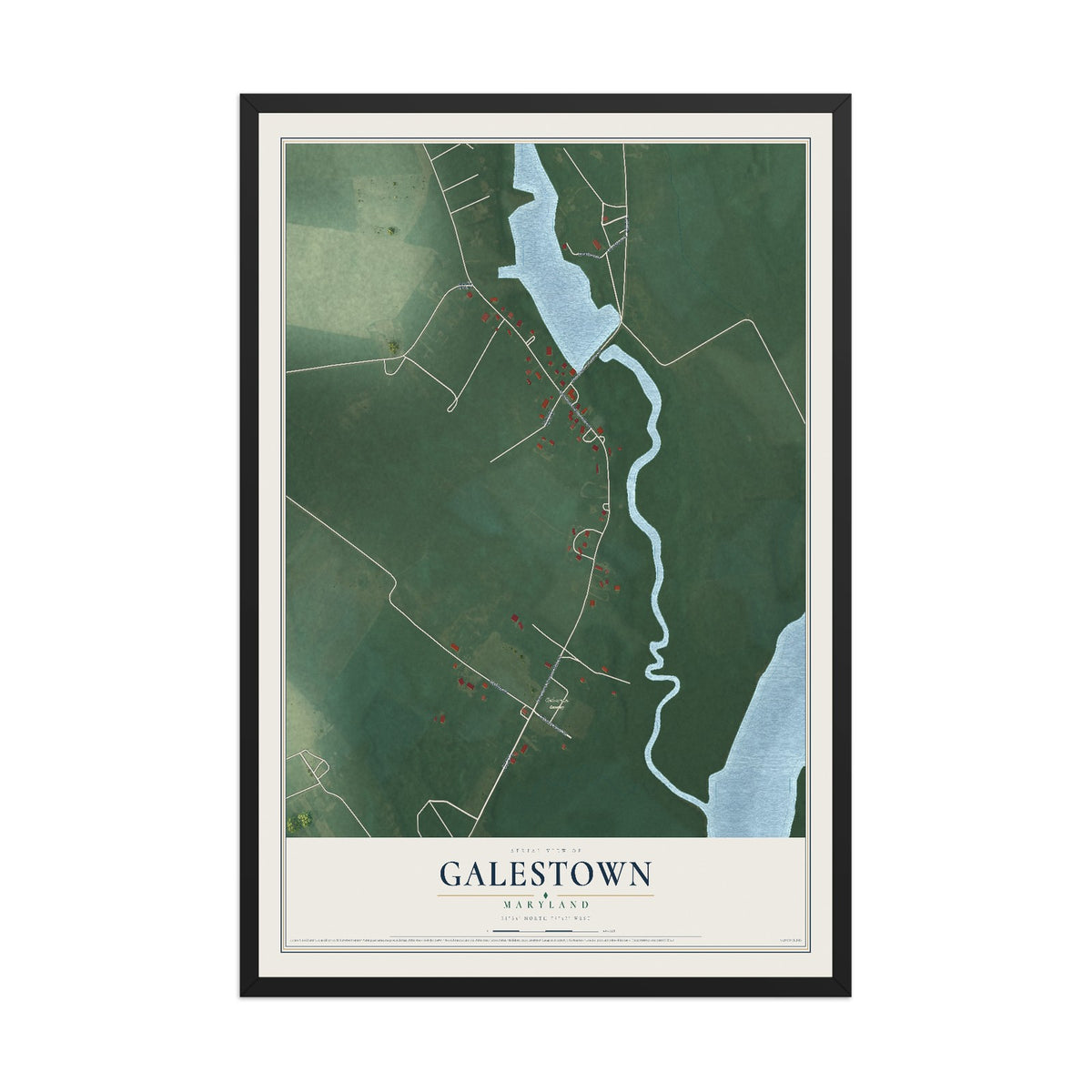 Map of Galestown, Maryland, 12 x 18 inch print in a black wood frame