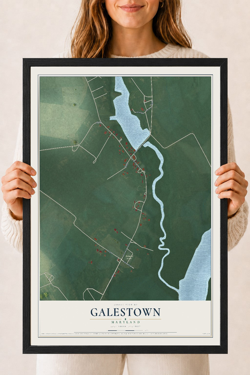 Map of Galestown, Maryland, 18 x 24 inch print in a black wood frame