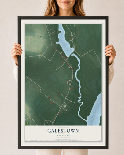Map of Galestown, Maryland, 24 x 36 inch print in a black wood frame