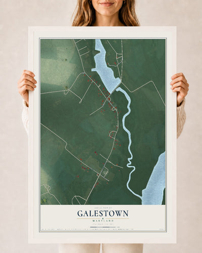 Map of Galestown, Maryland, 24 x 36 inch print in a white wood frame