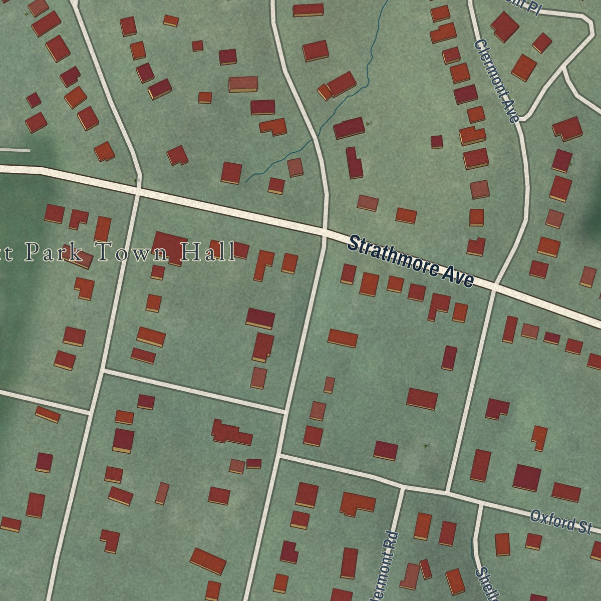 Close-up of the map of Garrett Park, Maryland print showing street and building detail