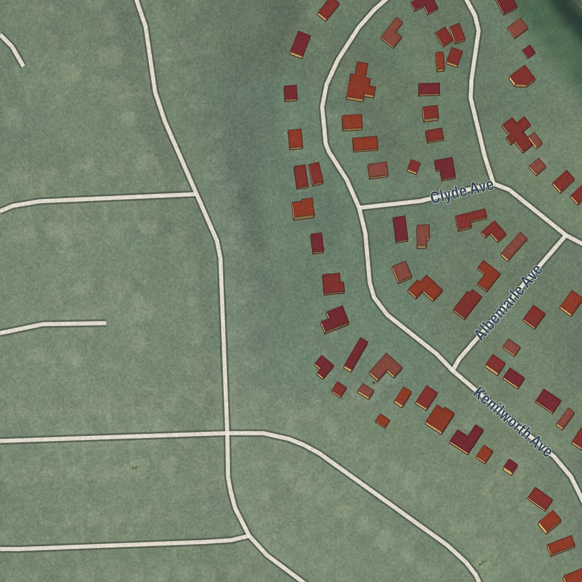 Second close-up of the map of Garrett Park, Maryland print showing more streets and buildings