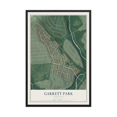 Map of Garrett Park, Maryland, 12 x 18 inch print in a black wood frame