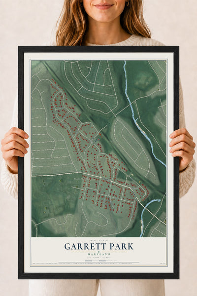 Map of Garrett Park, Maryland, 18 x 24 inch print in a black wood frame