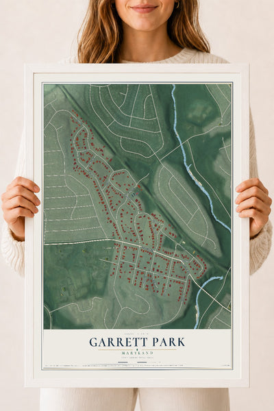Map of Garrett Park, Maryland, 18 x 24 inch print in a white wood frame