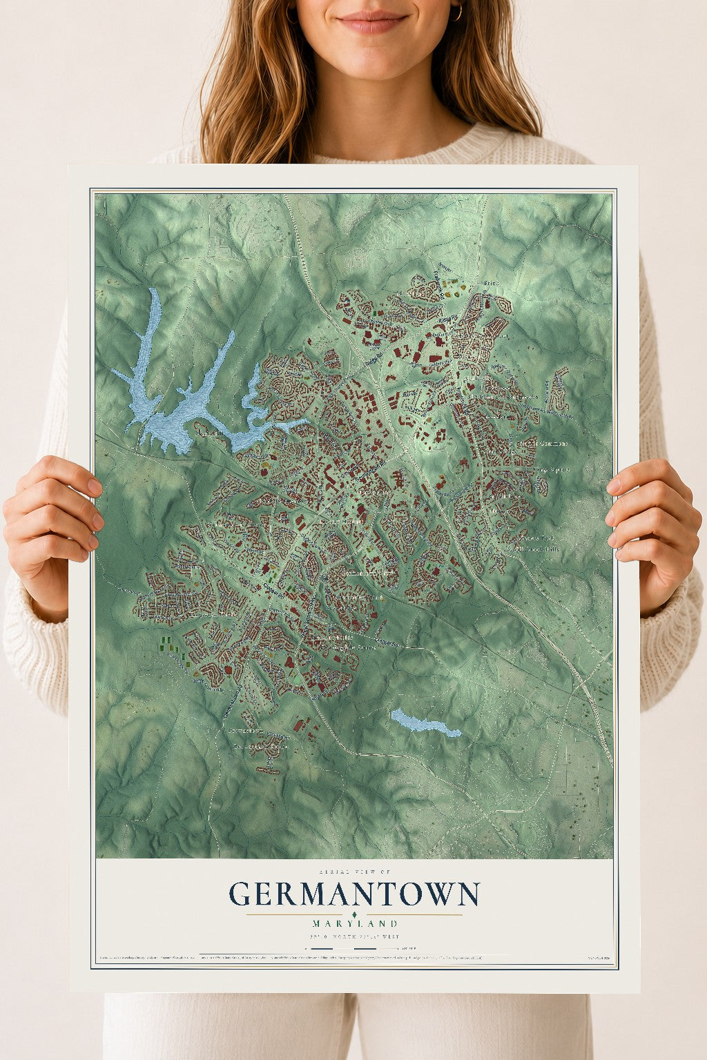 Map of Germantown, Maryland, 18 x 24 inch unframed archival matte print