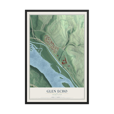 Map of Glen Echo, Maryland, 12 x 18 inch print in a black wood frame