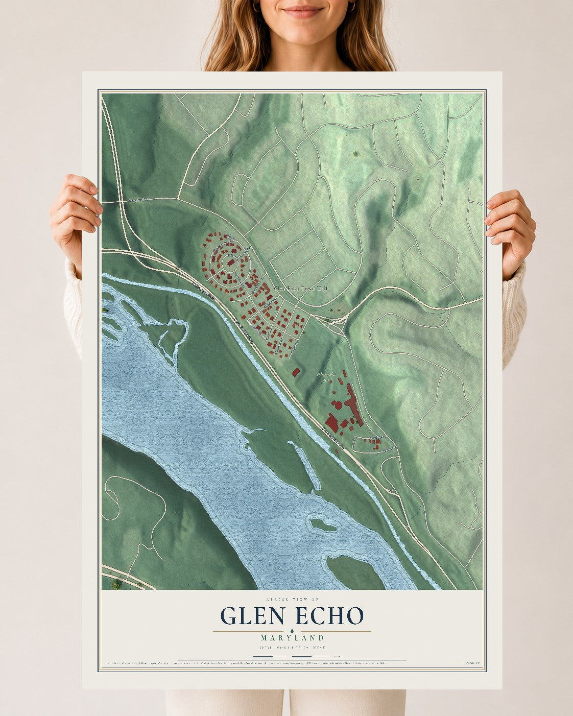 Map of Glen Echo, Maryland, 24 x 36 inch unframed archival matte print