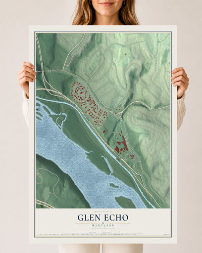 Map of Glen Echo, Maryland, 24 x 36 inch unframed archival matte print
