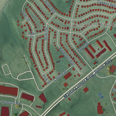 Close-up of the map of Glenarden, Maryland print showing street and building detail
