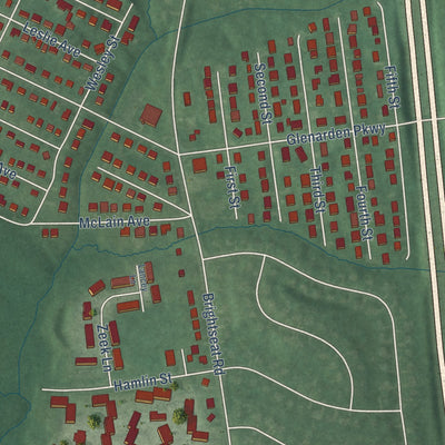 Second close-up of the map of Glenarden, Maryland print showing more streets and buildings