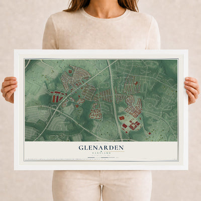 Map of Glenarden, Maryland, 12 x 18 inch print in a white wood frame