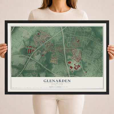 Map of Glenarden, Maryland, 18 x 24 inch print in a black wood frame