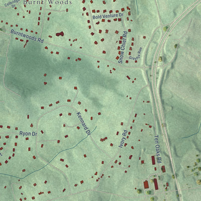 Close-up of the map of Glenelg, Maryland print showing street and building detail