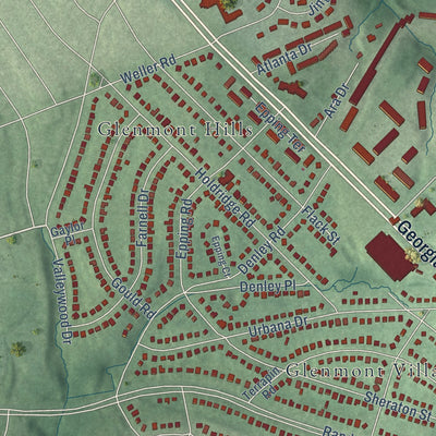 Second close-up of the map of Glenmont, Maryland print showing more streets and buildings
