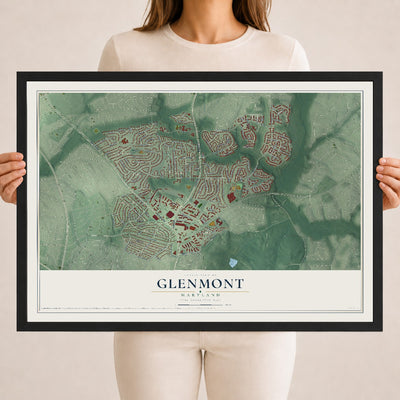 Map of Glenmont, Maryland, 18 x 24 inch print in a black wood frame
