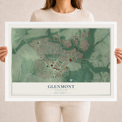 Map of Glenmont, Maryland, 18 x 24 inch print in a white wood frame