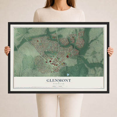 Map of Glenmont, Maryland, 24 x 36 inch print in a black wood frame